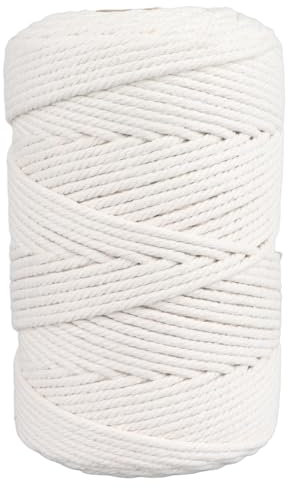 Topincn White Macrame Cord, 4 Mm X 21.9 Yartos Hilo de Algodón Suave, Cuerda macramé con Carrete para un Fácil Almacenamiento, Cuerda de Hilo de Artesanía para Colgantes de