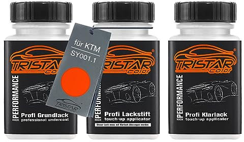 TRISTARcolor Peinture moto Kit crayon de retouche peinture pour KTM SY001.1 Orange Peinture de fond peinture de base vernis clair 50 ml chacun