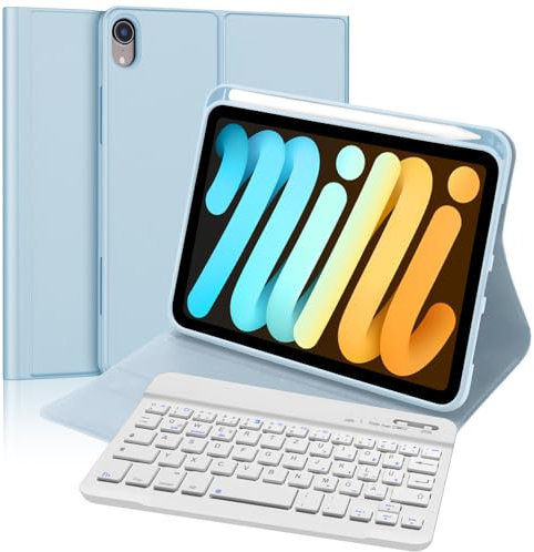 FOGARI Tastiera Coperchio Bluetooth per iPad Mini 7 Generazione 8.3 2024 - Con Slot a Penna, Italiano QWERTY Tastiera Ergonomica Portatile Magnetica Staccabile per iPad Mini 6a/7a Gen 8.3 (Azzurro)