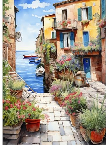 Jawecci Meerblick Diamond Painting Erwachsene, 5D Diamant Painting Bilder Erwachsene Landschaft, DIY Runde Architektur Diamant Kunst Set Diamant Malerei Kinder für Home Dekor 30x40cm