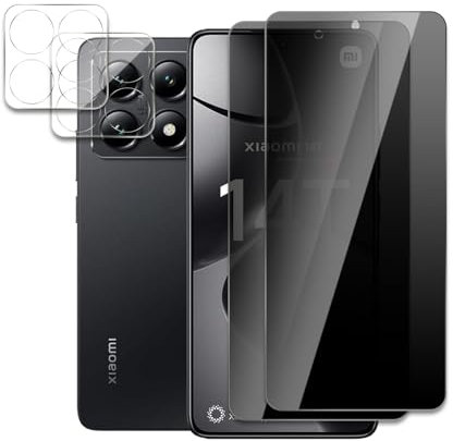 2 Piezas Protector Pantalla Privacidad para Xiaomi 14T 5G con 2 Piezas Protector de Lente de Cámara, Privacidad Cristal Templado Anti Espía, dureza 31H, Anti Arañazos