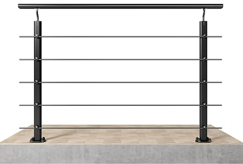 AICA 150x100cm Barandillas de aluminio, Barandilla de escalera, Ángulo de montaje ajustable, uso interior y exterior - Negro mate - fijaciones al suelo