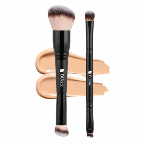 DUcare Foundation Pinsel - Dual Head Contour Bronzing Makeup Pinsel, Dual Head Self Tanning Makeup Brush zum Verblenden von Foundation, Concealer, Cremes und Make-up (Schwarz2)