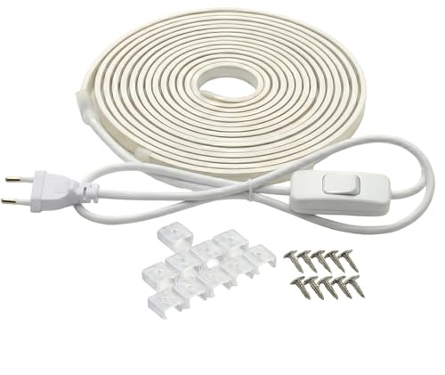 Hmuaog COB LED Streifen 230V Direktanschluss, 1400Lm/m Extra Hell Lichtband IP67 Wasserdicht, Punktfreies LED Band für Außen Garten Küche Akustikpaneele, (Warmweiß, 2 m)