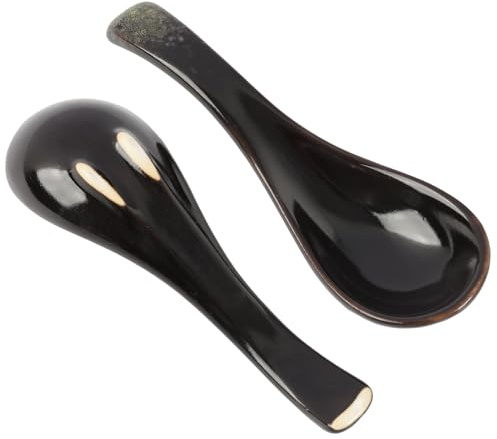 2 PCS Japanische Grün Keramik Suppenlöffel, Retro Ramen-Löffel im, kurzer Stiel, kreative Porzellanlöffel für Suppen, Desserts und Obst, Ideal für den Haushalt und das Esszimmer