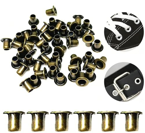 TSWNG 300 Stück Hohlnieten 1.5mm, Durchgangsloch Hohlnieten, Ösen Nieten Rund Mini, Loch Nieten Doppelkopf Ledernieten Rohrnieten für Schuhe, Lederwaren, Kleidung, DIY Handwerk, Bronze