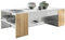 Vladon Couchtisch Clip, Made in Germany, Wohnzimmertisch mit 2 Seitenfächern und 1 Glasplatte, Weiß matt/Eiche Natur (118 x 37 x 60 cm)