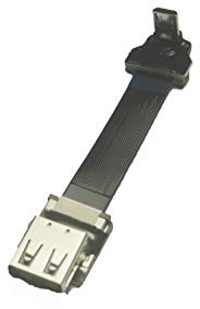 Soft Flat Slim Thin Ribbon FFC Cable Micro USB 90 degree angled male to standard USB A female receptacle for sync and charging black (5CM)
