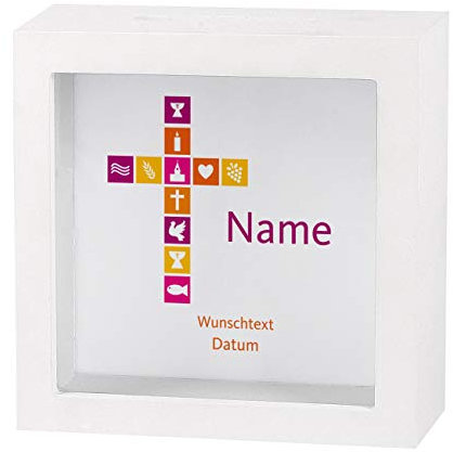 Striefchen® Spardose zur Taufe/Geburt/Kommunion/Konfirmation eines Kindes mit Namen und Geburtsdatum als Geldgeschenk Kreuz Mädchen