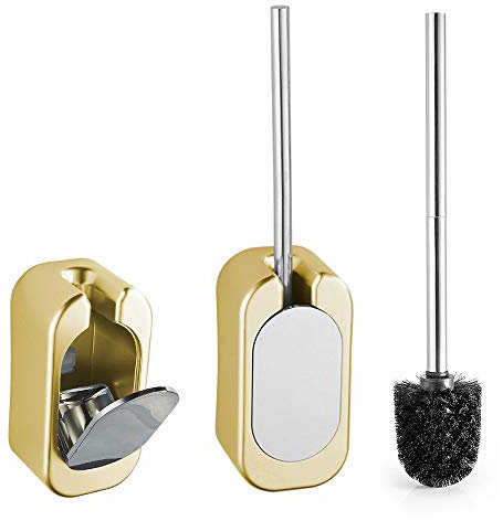 Iadong WC-BüRste und Halter Ohne Bohren Wand, Hängen und Stehen ToilettenbüRstenhalter, Unten Automatisches Schließen Klobürste, für Badezimmer Oder Gäste-WC (Golden)