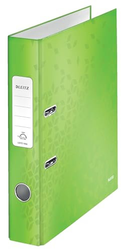 Leitz Qualitäts-Ordner 180°, A4, schmal, 5,2 cm Rückenbreite, laminierte Graupappe, Grün, WOW Serie, 10064054