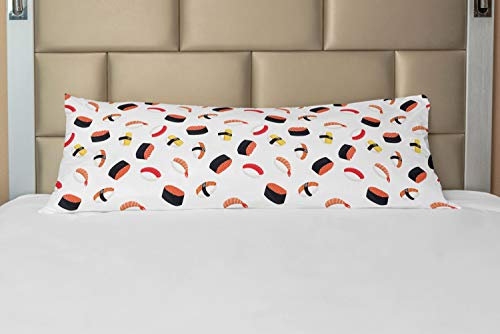 ABAKUHAUS Sushi Körper Kissenbezug mit Reißverschluss, Leckere Brötchen und Nigiri Speisen, Deko-Akzent Langer Kissenbezug, 53 x 137 cm, Mehrfarbig