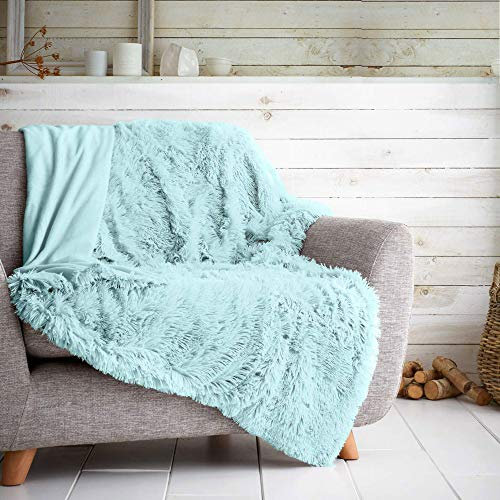 GC GAVENO CAVAILIA HUG & SNUG Sherpa Fleece Blanket Throws For Sofas Large Double Bed, Luxury Warm Fuzzy Faux Fur Fluffy Blanket For Bed Couch & Sofas Settee, 150 x 200 Cm, Duck Egg
