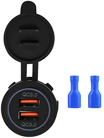 Cargador de Coche, Doble QC3.0 Cargador de USB Dual Toma de Corriente para 12/24V Coche Moto Barco