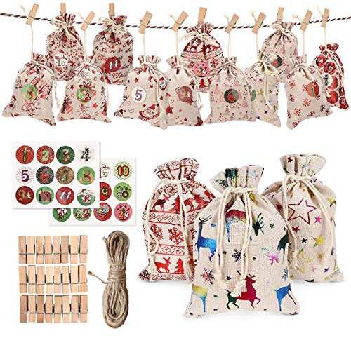 YOSICIL Adventskalender Säckchen zum Befüllen 2020 Beutel Bastelsets DIY Adventskalender-Sets zum Basteln Kleinigkeiten Süßigkeiten Füllung Weihnachtskalender für Kinder Erwachsene