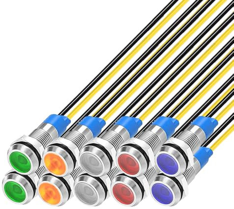 Gebildet 10Pcs 6mm 230VAC LED Indicateur En Métal Lampe De Signal Étanche (Vert Orange Rouge Bleu Blanc 10Pcs)