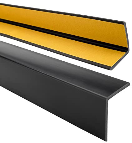 Quest Cornière PVC 27x27mm – Profilé d’angle de protection autoadhésif, souple, Baguette pour rebords et coins – Noir, 165cm