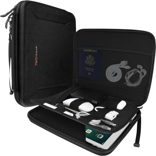 TECHGEAR Portfolio Organizer Tasche, Hartschale mit Riemen USB Kabel iPad Stift Halter und Griff Schutzhülle, Tragetasche Hülle mit Stifthalter für iPad Pro 12.9 Alle Generationen, Surface Pro X 7 6 5