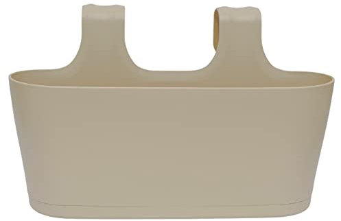 ENGELLAND 1 x Blumenkasten zum Auf-Hängen, Farbe: Sand, Blumentopf, oval, Balkon, Übertopf, Pflanzkasten, mit Wasserspeicher/Wasserauffangschale