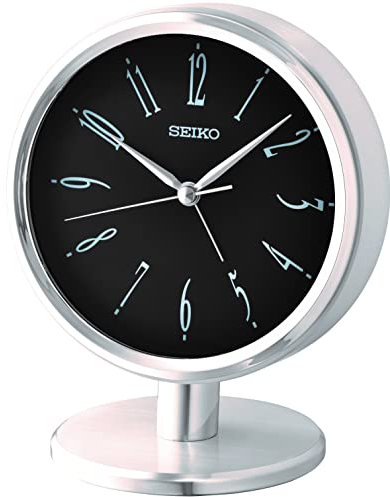 Seiko QHE186S Kaminuhr mit Quarzbatterie, rund, silberfarben, klares Zifferblatt