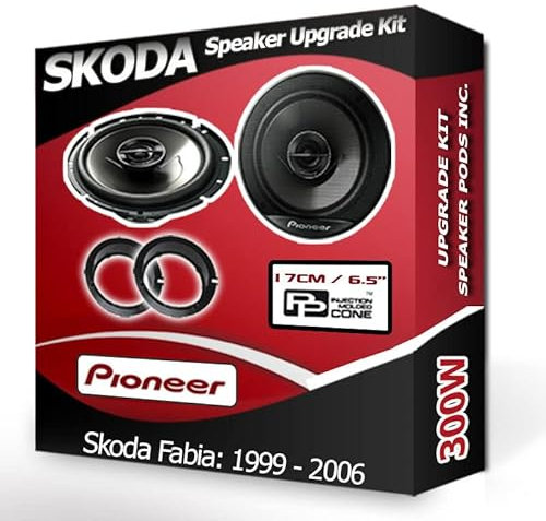 Skoda Fabia Speaker upgrade Front Door Pioneer car speakers 6.5 17cm + Rings 300W