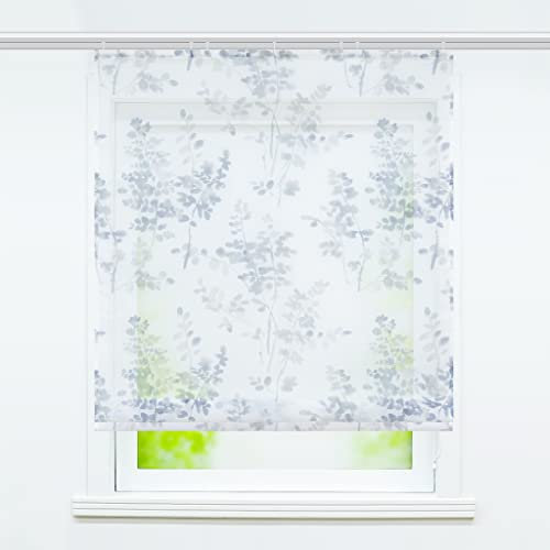 Joyswahl Voile Raffgardine mit Klettband »Luca« Floral Motiv Raffrollo mit Klettschiene halbtransparente Küche Gardine,Grau BxH 60x140cm 1 Stück