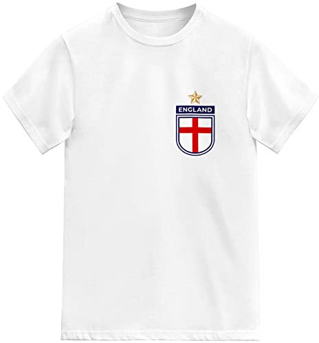 Kids England Football Tshirt Cup Team Game Shield Design (White, 7-8 Years)