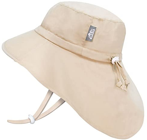 Jan & Jul Baby-Sonnenhut mit breiter Krempe, Nackenschutz und verstellbarem Riemen (S: 0-6 Monate, Sand)