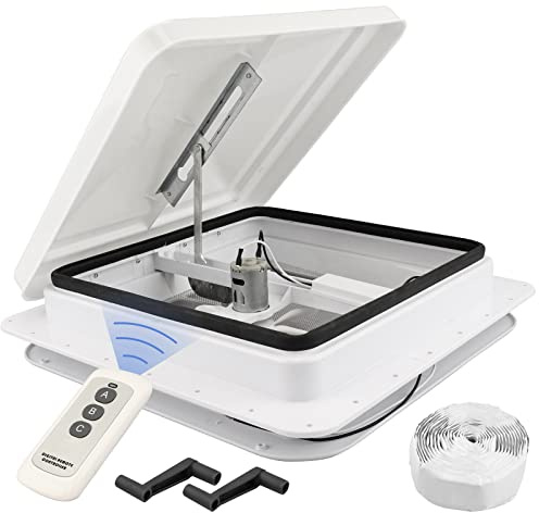 RVMATE 14 Remote RV Roof Vent Fan for RV/Camper/Trailer, Remote Control Reversible Exhaust RV Roof Vent Fan White with 12V RV Vent Fan 6 Blades