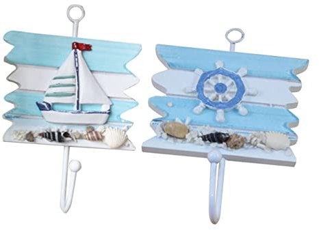 HONMEET 2pezzi Gancio Decorativo Legno Stile Mediterraneo Appendiabiti Nautico Per Casa Design E Timone Gancio Da Parete Creativo Per Cucina Armadio E Lavanderia