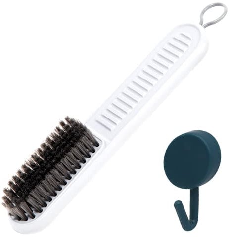 Nail Brush for Cleaning Fingernails, Heavy Duty Handle Grip Nail Cleaning Brushes, Durable Stiff Bristles Nail Hand Scrub Brush Fingernail Scrub Brush Toes, Attached Adhesive Hooks (White)