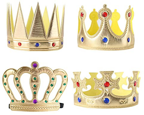 MIVAIUN 4 Stück König Krone King Hat König Königin Kronen Kopfbedeckung zum Kindergeburtstag für Erwachsene Geburtstagskronen Partykronen Kostümzubehör für Karneval Mottoparty Cosplay Halloween