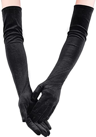 Amissz Longue Gants De Soirée Noir Gant Longs Satin en Coude Style Annee 1920 Moufles Femme élégants et Sexy Accessoires pour Femmes et Filles Mariage Saint-Valentin Bal Fin D'année Fête D'opéra