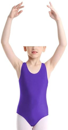 Prime fashions Body da bambina, per scuola, sport, danza, danza, ginnastica, senza maniche, Viola, 9-10 Years