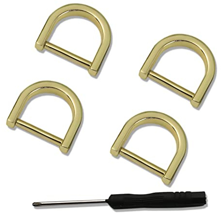 Joyzol Anello a D a ferro di cavallo da 9 mm, 4 anelli a D staccabili con anello a vite con 1 cacciavite, per fai da te, cinturino in pelle, borsa, portachiavi di ricambio (oro chiaro)