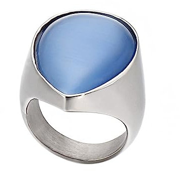 Beydodo Ringe Edelstahl Silber, Damen Ring Personalisiert mit Blau Tropfen Stein Siegelring Freundschaftsring Frauen Ringe Nickelfrei Größe 52 (16.6)