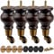 TCHOSUZ 6 inch / 14cm Wooden Furniture Legs, Pack of 4 Classic Walnut Solid Wood Round DIY Replacement Bun Feet with Caster Wheels for DIY Project Sofa Couch Cabinet Ottoman Bed Riser