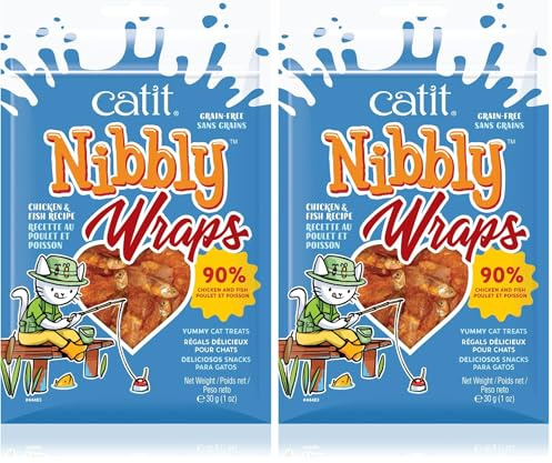 Catit Nibbly Wraps, Fisch mit Hühnerbrusftfilet umwickelt, für Katzen, 30g (2er Pack)