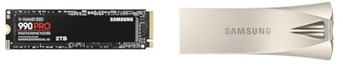 Samsung 990 PRO 2TB PCIe 4.0 (up to 7450 MB/s) NVMe M.2 (2280) Internal Solid State Drive (SSD) (MZ-V9P2T0BW) & flash drive Champagne silver 64 GB