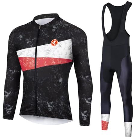UGLY FROG Neueste Herren Winter Fahrradtrikot Set Pro T - Thermo Bib Fahrradhose Lang + Radtrikot Langarm - Warm Fleece Winddicht Reflektoren(Zwei Packungen)