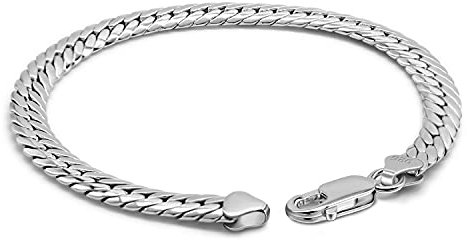Dankadi Braccialetto a spina di pesce, serpente largo, 6 mm, in argento 925, 24 K, dorato, catena piatta a serpentina da 6,7 a 9 pollici, bracciale morbido a maglia rotonda, regalo per feste da uomo e