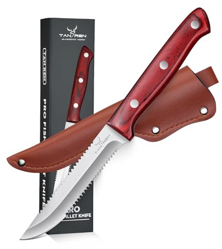TAN REN Filitiermesser Fleisch Scharf, 12.5 CM Angelmesser mit Scheide, Filetiermesser Fisch Angeln, Profi Angelmesser Filetiermesser Fisch für Fischschuppen Fischkopf Schneiden