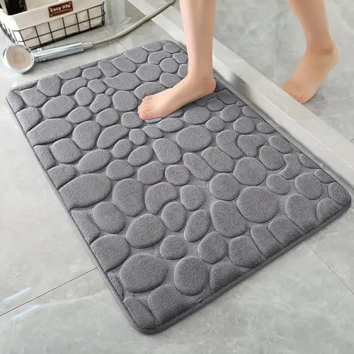 BAKAJI Tappeto da Bagno in Microfibra Effetto Pietra, Tappetino da Doccia e Vasca Lavabile, Assorbente, Morbido ed Antiscivolo, Facile da Pulire, Imbottitura Memory Foam, 60 x 40 cm (Grigio)
