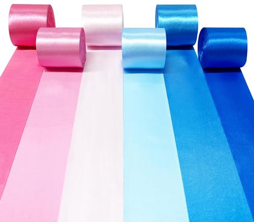 60m Gender Reveal Satinband 50mm Breit Ombre Rosa und Blaues Band für DIY-Bastelarbeiten Geschenke Verpackungen Einladungskarten Geburtstag Hochzeit Babyparty Ihn oder Sie Junge oder Mädchen Dekor