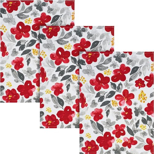 REDBEST Geschirrtuch 3er-Pack Baumwolle rot-grau Größe 50x70 cm