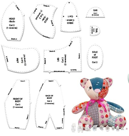 Bären-Schablonen-Lineal-Set | Teddys Bär Muster Nähset | Acryl Bär Vorlage Lineal Kit | Bär Manuelles Nähen Lineal Vorlage Set | Vorlagen Schnittmuster für Anfänger