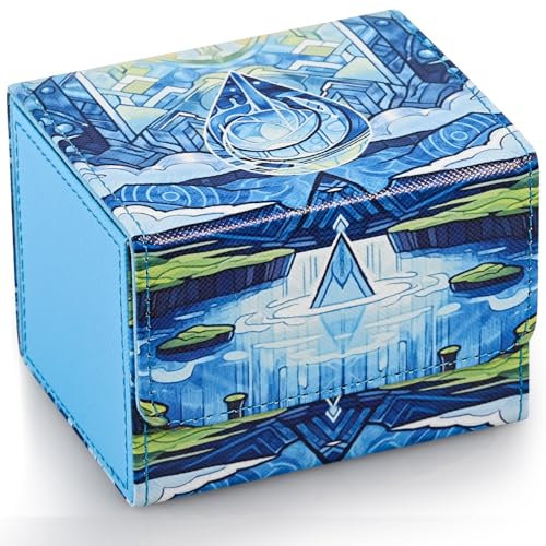 UAONO Deck Box für MTG Karten, Trading Card Aufbewahrungsbox für 120+ gesleevte Commander Decks, PU Leder Kartenbox passend für TCG Magic Karten mit 2 Unterteilungen (Blau, Tropfen
