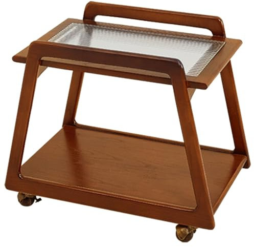 BAODANZHAO Retro-Massivholzwagen Wohnzimmer Haushalt doppellagige Aufbewahrung Sofa einfache kleine Wohnung Mini Mobile Aufbewahrung Beistelltisch(64x40x54.5cm,Cherry Wood Color)