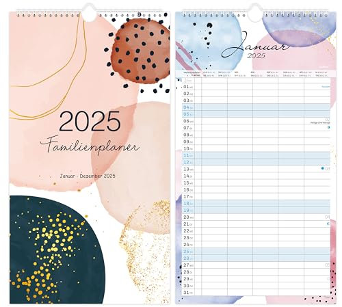 Familienplaner 2026 - Familienplaner 2026 5 Spalten, Kalender 2026 Wandkalender von Januar 2026 bis Dezember 2026, 43.4 x 23.5 cm, Farbige Tintenwäsche