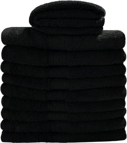 Myooka Badetuch Duschtücher Handtücher Saunahandtuch-Set Badehandtücher 100% Frottee Baumwolle 500g / m² | 50x100 cm oder 70x140 cm Grau, Schwarz, Lila oder Weiß (10er Set Schwarz, 70x140 cm)